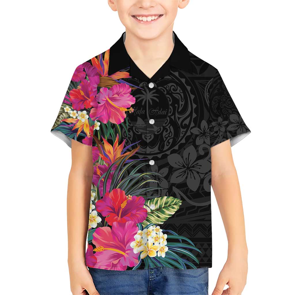 Hafa Adai Guam Family Matching Short Sleeve Bodycon Dress and Hawaiian Shirt Tropical Flowers Colorful Vibes LT9 Son's Shirt Black - Polynesian Pride