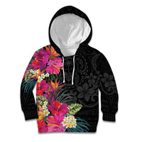 Hafa Adai Guam Kid Hoodie Tropical Flowers Colorful Vibes LT9 Hoodie Black - Polynesian Pride