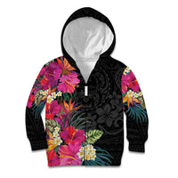 Hafa Adai Guam Kid Hoodie Tropical Flowers Colorful Vibes LT9 Zip Hoodie Black - Polynesian Pride