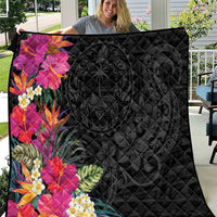 Hafa Adai Guam Quilt Tropical Flowers Colorful Vibes LT9 Black - Polynesian Pride