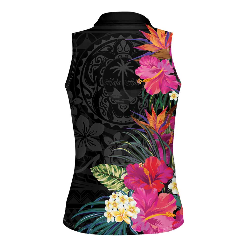 Hafa Adai Guam Women Sleeveless Polo Shirt Tropical Flowers Colorful Vibes LT9 - Polynesian Pride