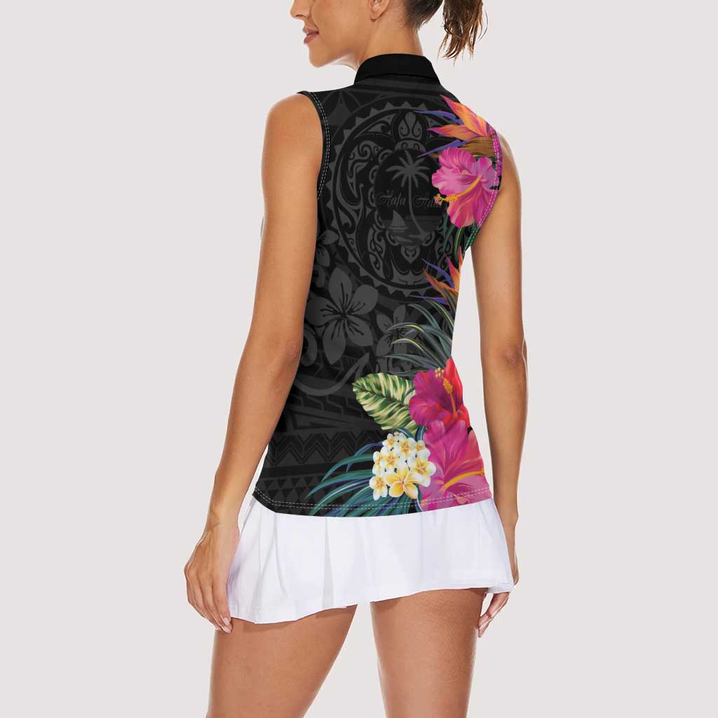 Hafa Adai Guam Women Sleeveless Polo Shirt Tropical Flowers Colorful Vibes LT9 - Polynesian Pride