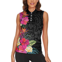 Hafa Adai Guam Women Sleeveless Polo Shirt Tropical Flowers Colorful Vibes LT9 - Polynesian Pride