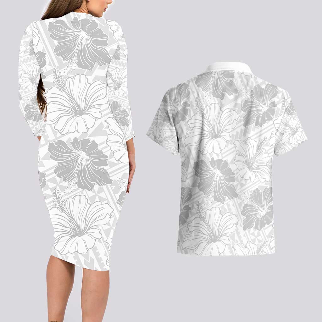 Samoa Lotu Tamaiti Couples Matching Long Sleeve Bodycon Dress and Hawaiian Shirt White Sun Day Beauty Hibiscus Ver01 LT9 - Polynesian Pride