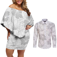 Samoa Lotu Tamaiti Couples Matching Off Shoulder Short Dress and Long Sleeve Button Shirt White Sun Day Beauty Hibiscus Ver01 LT9 White - Polynesian Pride