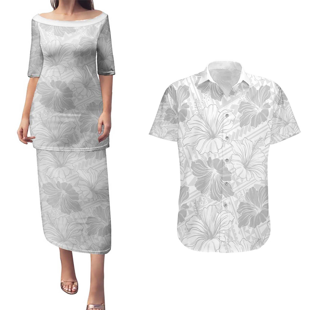 Samoa Lotu Tamaiti Couples Matching Puletasi and Hawaiian Shirt White Sun Day Beauty Hibiscus Ver01 LT9 White - Polynesian Pride