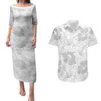 Samoa Lotu Tamaiti Couples Matching Puletasi and Hawaiian Shirt White Sun Day Beauty Hibiscus Ver01 LT9 White - Polynesian Pride
