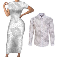 Samoa Lotu Tamaiti Couples Matching Short Sleeve Bodycon Dress and Long Sleeve Button Shirt White Sun Day Beauty Hibiscus Ver01 LT9 White - Polynesian Pride