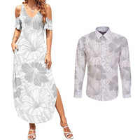 Samoa Lotu Tamaiti Couples Matching Summer Maxi Dress and Long Sleeve Button Shirt White Sun Day Beauty Hibiscus Ver01 LT9 White - Polynesian Pride