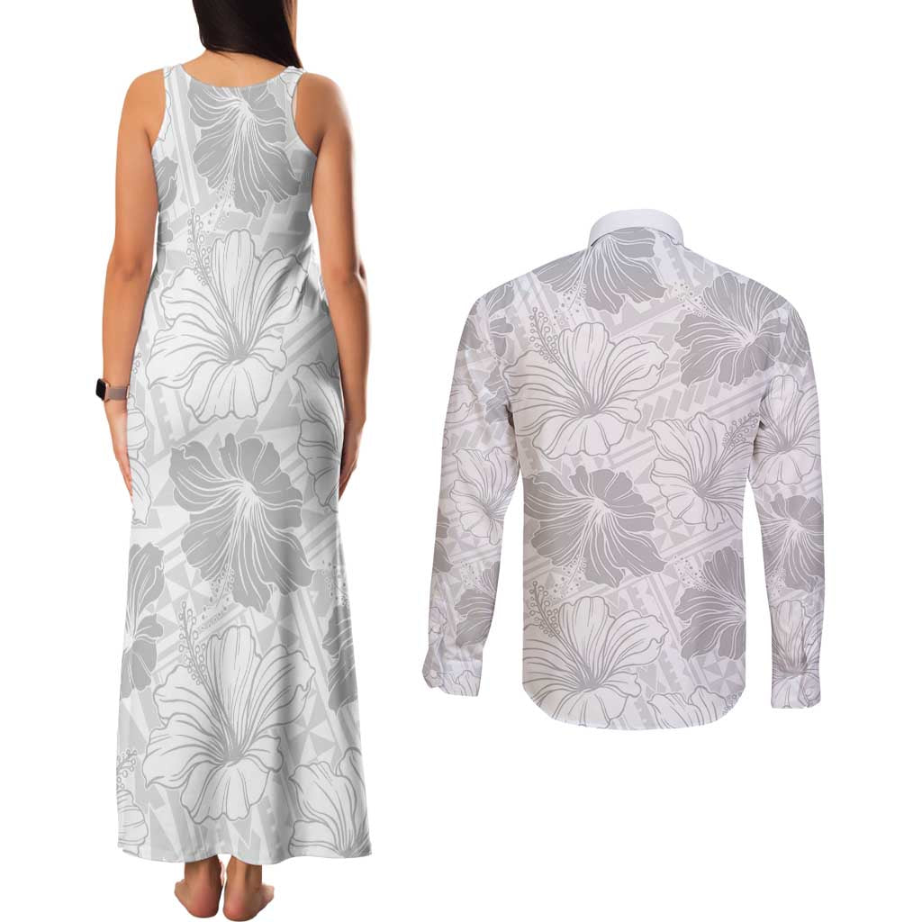Samoa Lotu Tamaiti Couples Matching Tank Maxi Dress and Long Sleeve Button Shirt White Sun Day Beauty Hibiscus Ver01 LT9 - Polynesian Pride