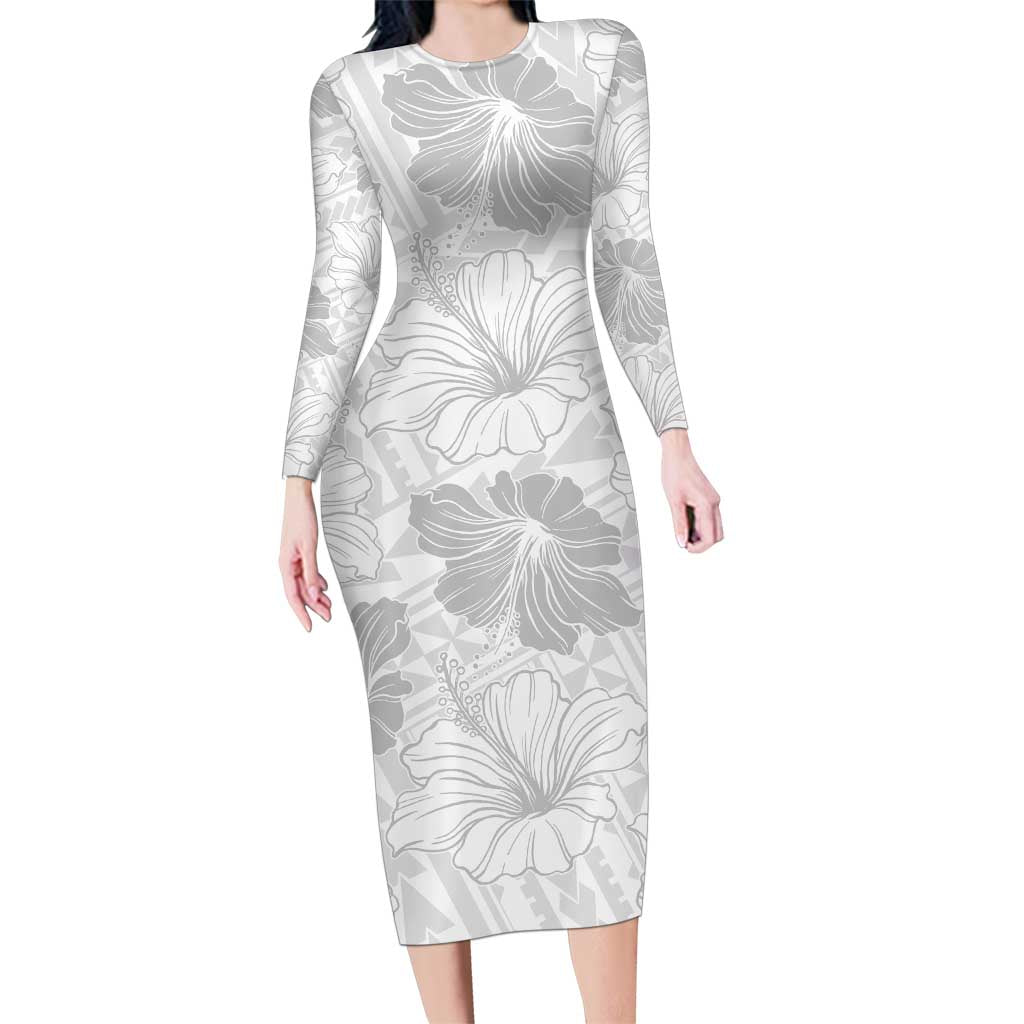 Samoa Lotu Tamaiti Family Matching Long Sleeve Bodycon Dress and Hawaiian Shirt White Sun Day Beauty Hibiscus Ver01 LT9 Mom's Dress White - Polynesian Pride