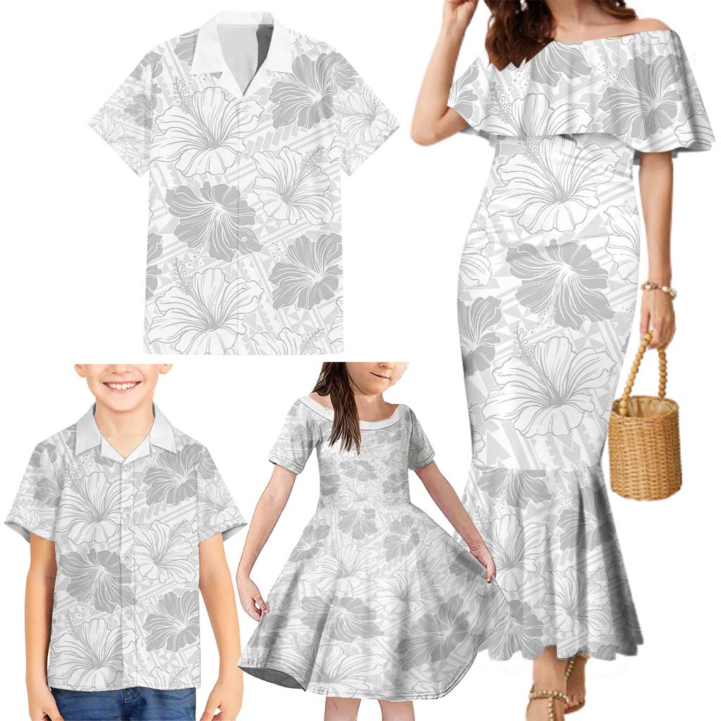 Samoa Lotu Tamaiti Family Matching Mermaid Dress and Hawaiian Shirt White Sun Day Beauty Hibiscus Ver01 LT9 - Polynesian Pride