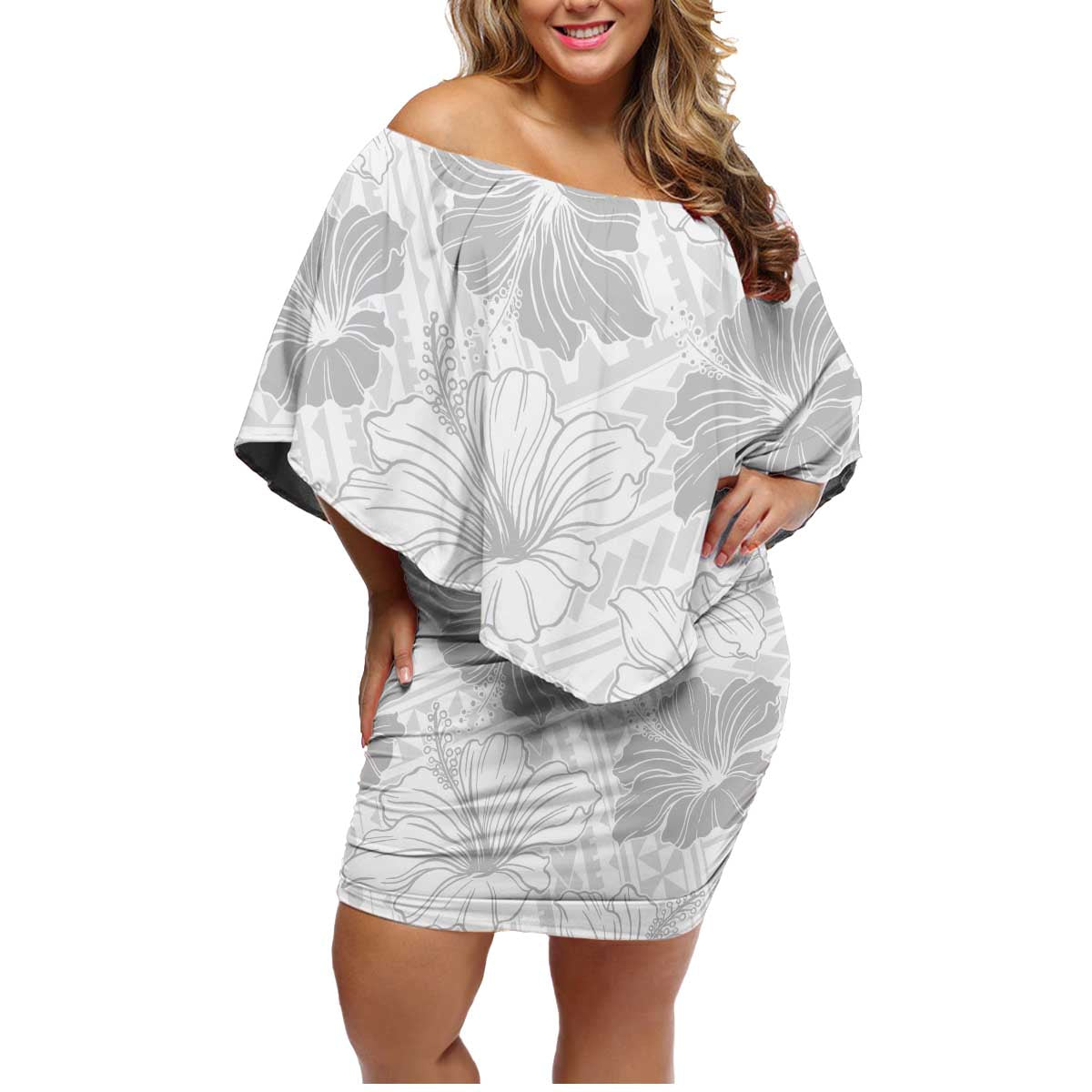 Samoa Lotu Tamaiti Family Matching Off Shoulder Short Dress and Hawaiian Shirt White Sun Day Beauty Hibiscus Ver01 LT9 Mom's Dress White - Polynesian Pride