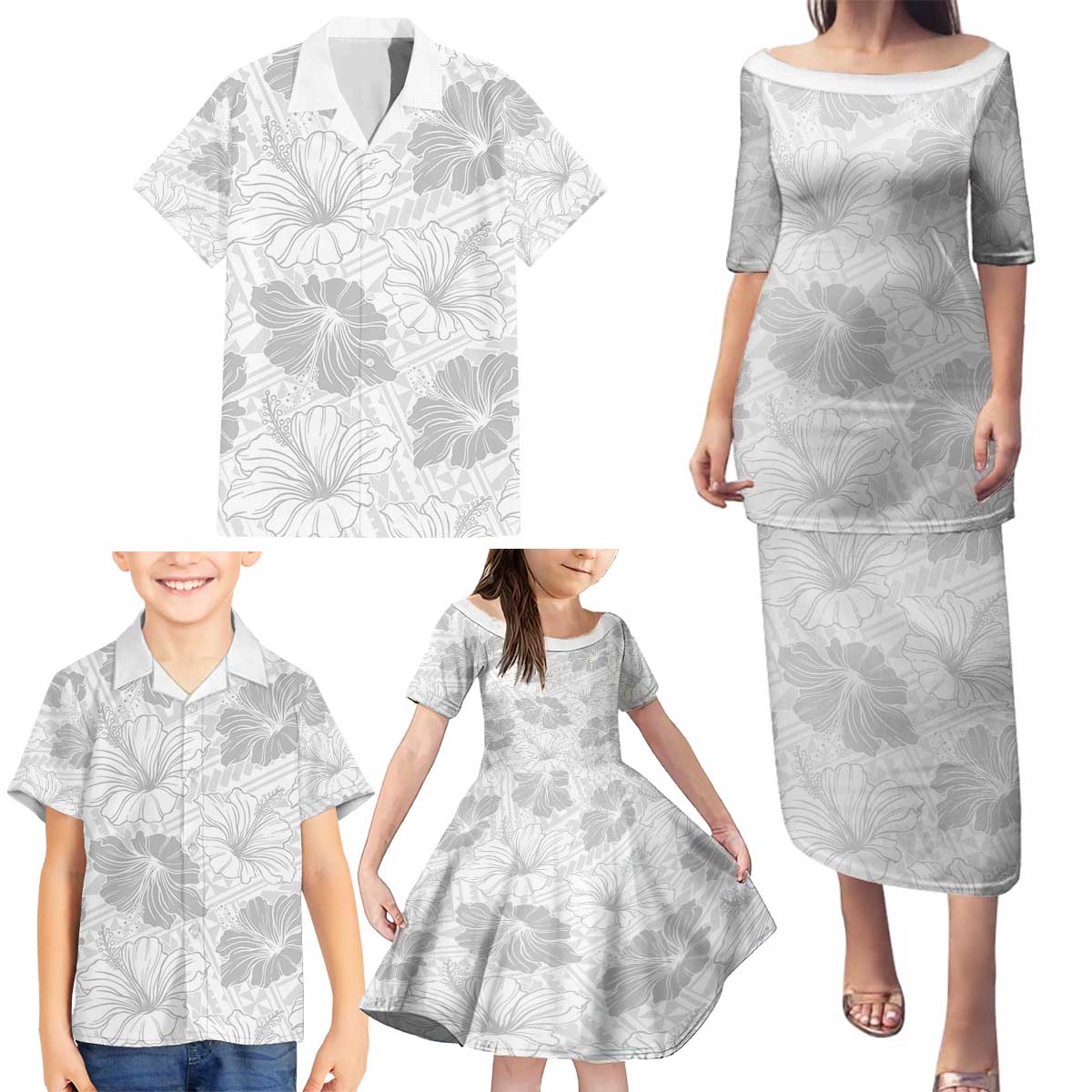 Samoa Lotu Tamaiti Family Matching Puletasi and Hawaiian Shirt White Sun Day Beauty Hibiscus Ver01 LT9 - Polynesian Pride