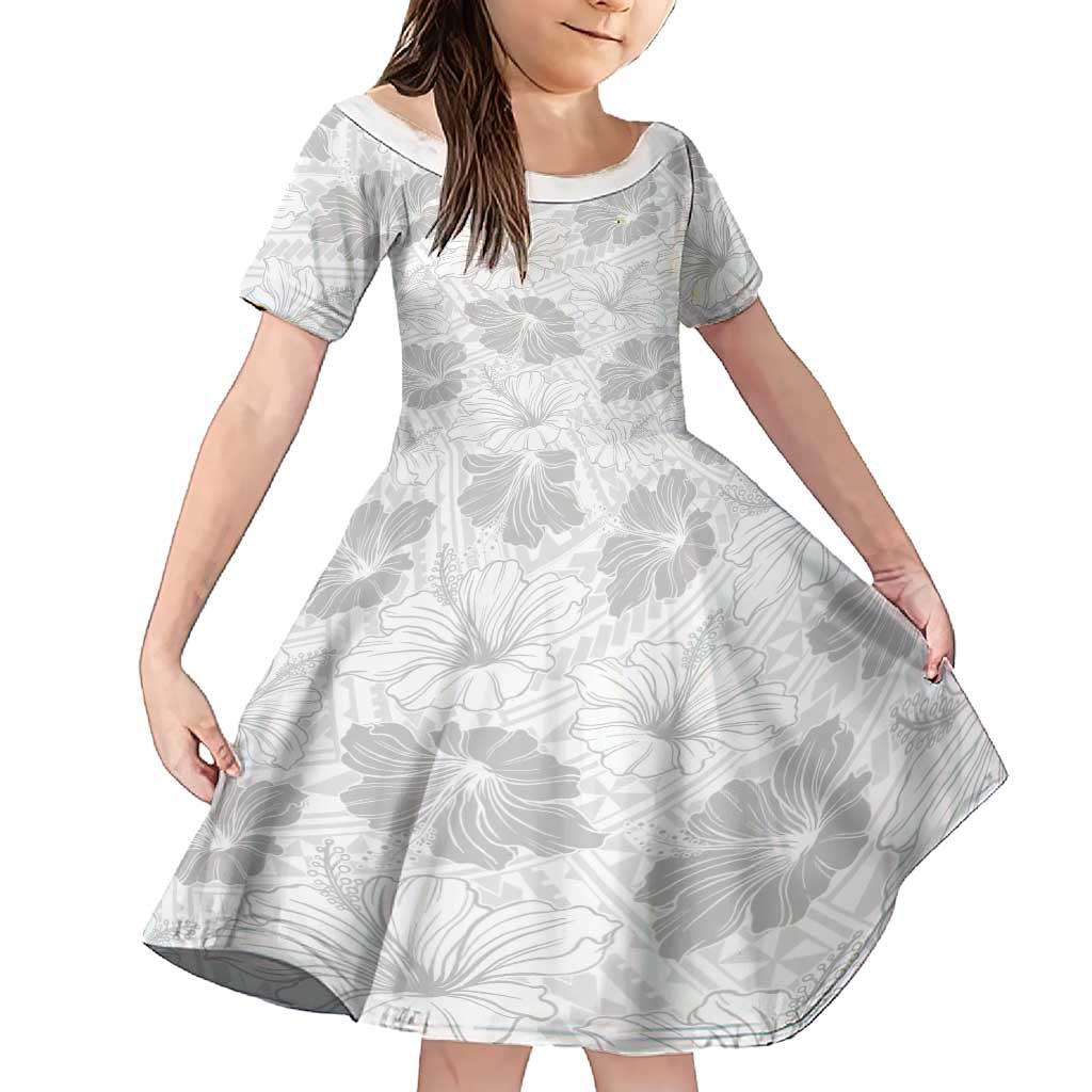 Samoa Lotu Tamaiti Family Matching Short Sleeve Bodycon Dress and Hawaiian Shirt White Sun Day Beauty Hibiscus Ver01 LT9 Daughter's Dress White - Polynesian Pride