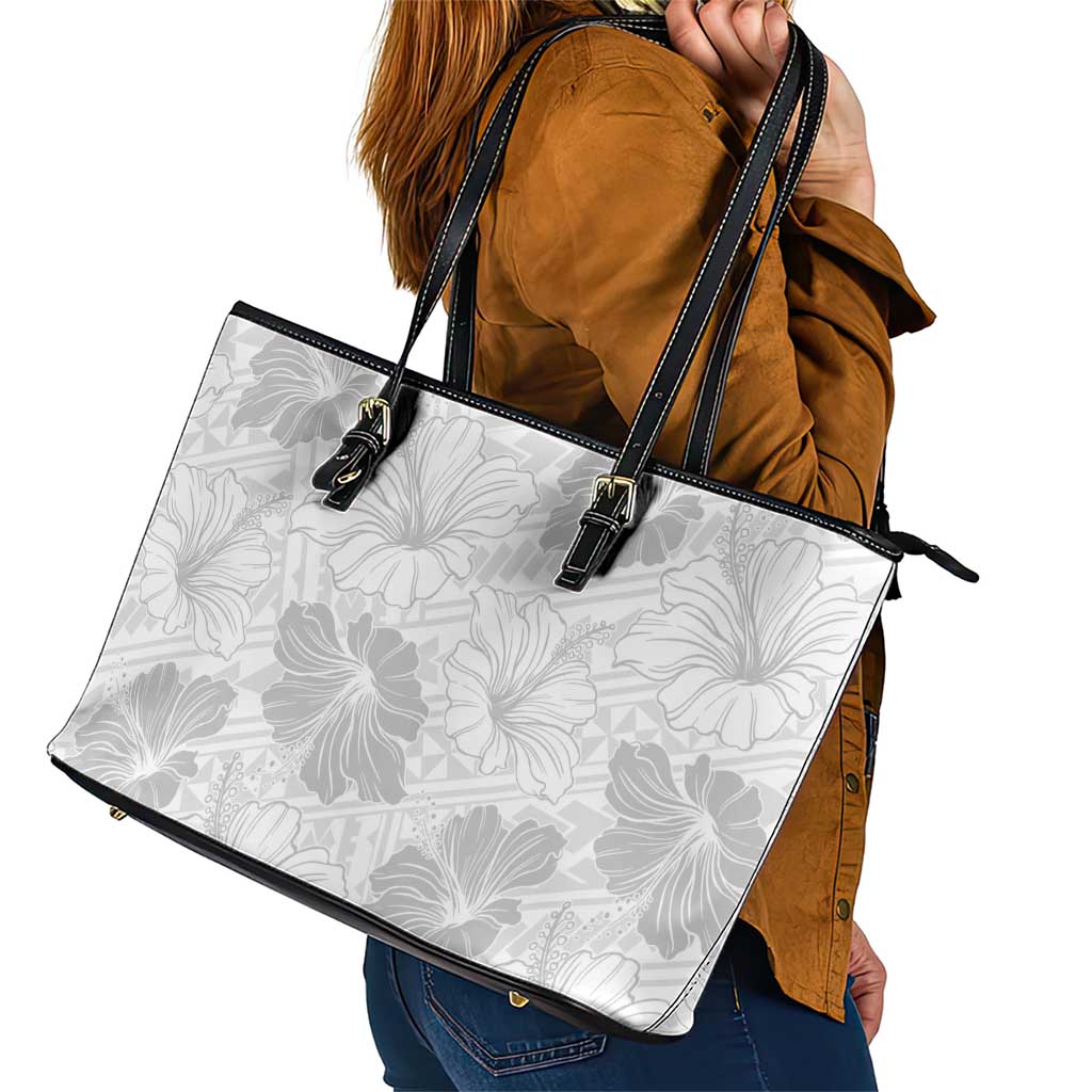 Samoa Lotu Tamaiti Leather Tote Bag White Sun Day Beauty Hibiscus Ver01