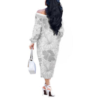 Samoa Lotu Tamaiti Off The Shoulder Long Sleeve Dress White Sun Day Beauty Hibiscus Ver01 LT9 - Polynesian Pride