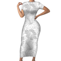 Samoa Lotu Tamaiti Short Sleeve Bodycon Dress White Sun Day Beauty Hibiscus Ver01 LT9 Long Dress White - Polynesian Pride