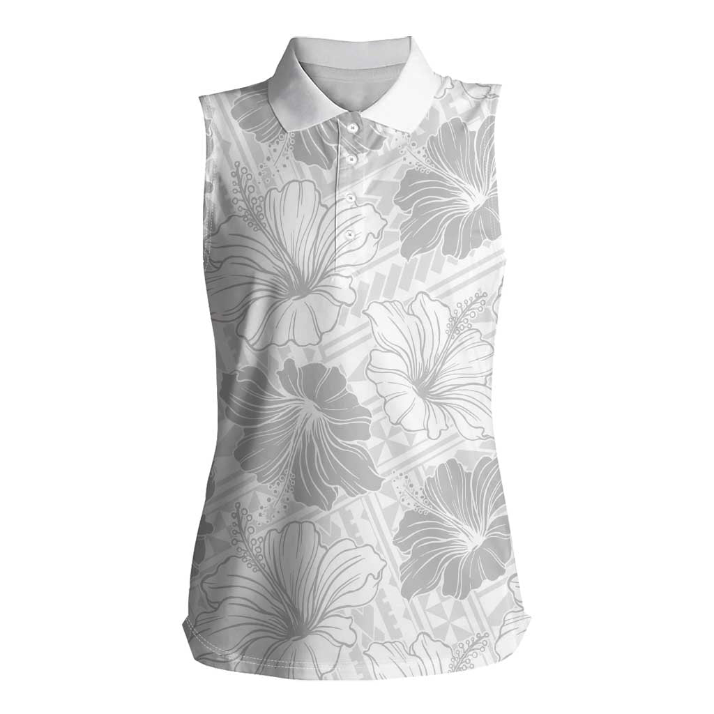 Samoa Lotu Tamaiti Women Sleeveless Polo Shirt White Sun Day Beauty Hibiscus Ver01 LT9 Female White - Polynesian Pride
