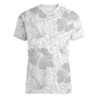 Samoa Lotu Tamaiti Women V-Neck T-Shirt White Sun Day Beauty Hibiscus Ver01 LT9 Female White - Polynesian Pride
