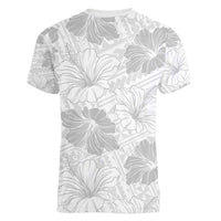 Samoa Lotu Tamaiti Women V-Neck T-Shirt White Sun Day Beauty Hibiscus Ver01 LT9 - Polynesian Pride