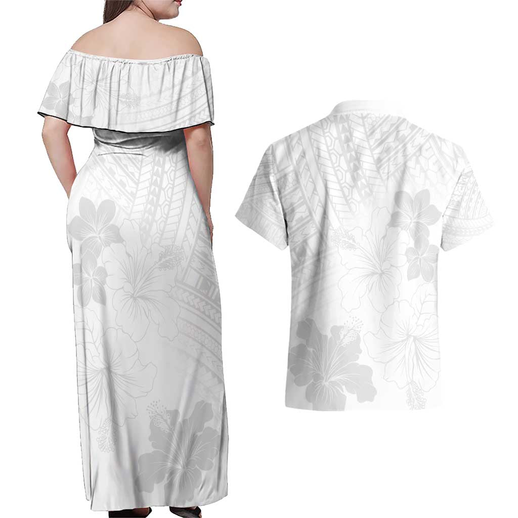 Samoa Lotu Tamaiti Couples Matching Off Shoulder Maxi Dress and Hawaiian Shirt White Sun Day Beauty Hibiscus Ver02 LT9 - Polynesian Pride