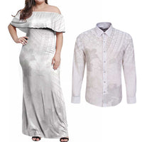 Samoa Lotu Tamaiti Couples Matching Off Shoulder Maxi Dress and Long Sleeve Button Shirt White Sun Day Beauty Hibiscus Ver02 LT9 White - Polynesian Pride