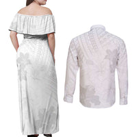 Samoa Lotu Tamaiti Couples Matching Off Shoulder Maxi Dress and Long Sleeve Button Shirt White Sun Day Beauty Hibiscus Ver02 LT9 - Polynesian Pride