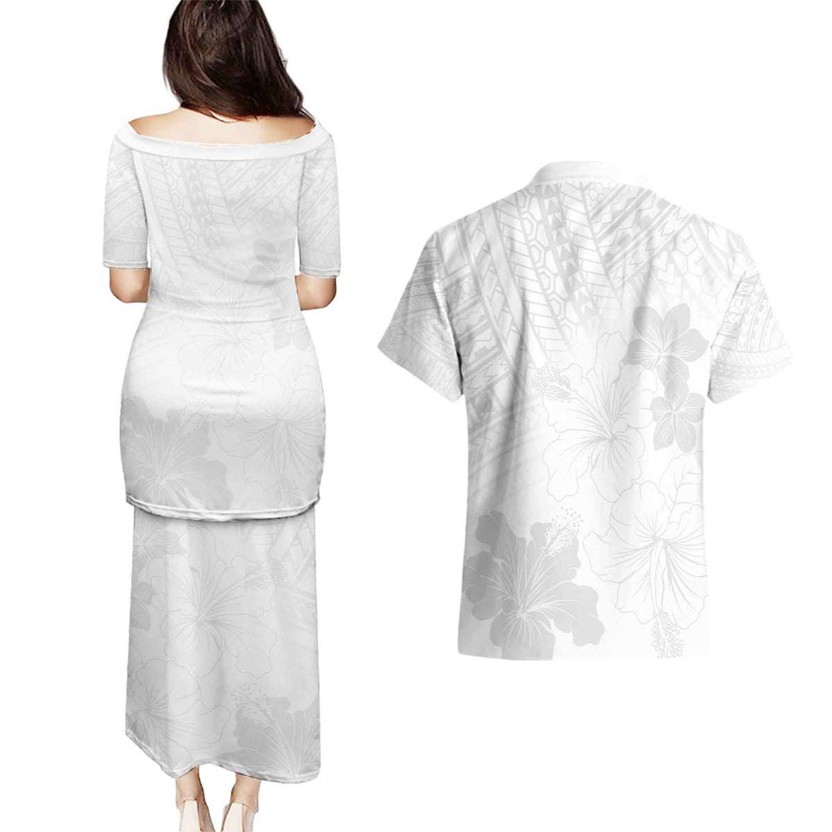 Samoa Lotu Tamaiti Couples Matching Puletasi and Hawaiian Shirt White Sun Day Beauty Hibiscus Ver02 LT9 - Polynesian Pride