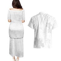 Samoa Lotu Tamaiti Couples Matching Puletasi and Hawaiian Shirt White Sun Day Beauty Hibiscus Ver02 LT9 - Polynesian Pride