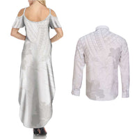 Samoa Lotu Tamaiti Couples Matching Summer Maxi Dress and Long Sleeve Button Shirt White Sun Day Beauty Hibiscus Ver02 LT9 - Polynesian Pride