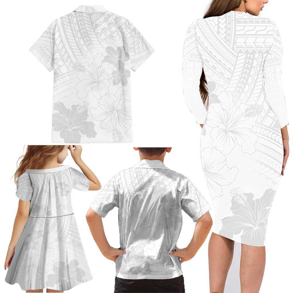 Samoa Lotu Tamaiti Family Matching Long Sleeve Bodycon Dress and Hawaiian Shirt White Sun Day Beauty Hibiscus Ver02 LT9 - Polynesian Pride