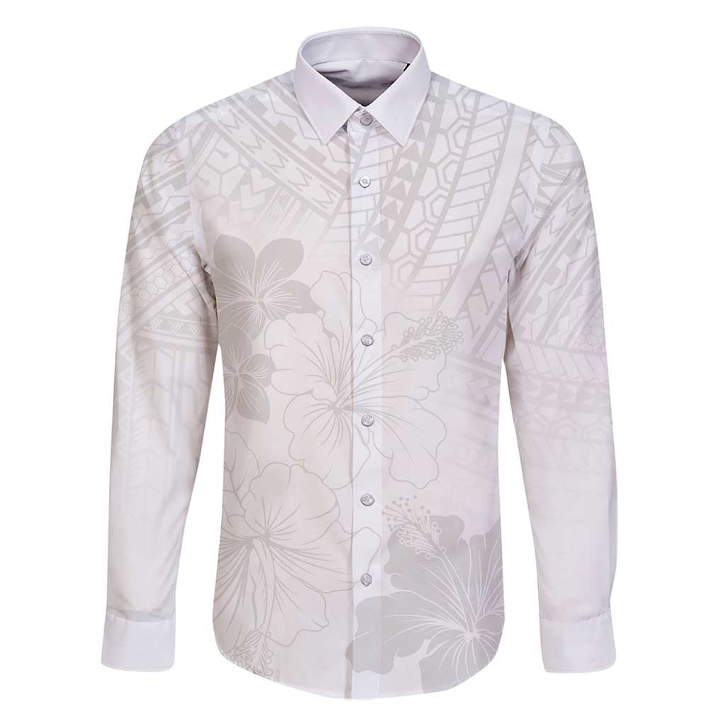 Samoa Lotu Tamaiti Family Matching Mermaid Dress and Hawaiian Shirt White Sun Day Beauty Hibiscus Ver02 LT9 Dad's Shirt - Long Sleeve White - Polynesian Pride