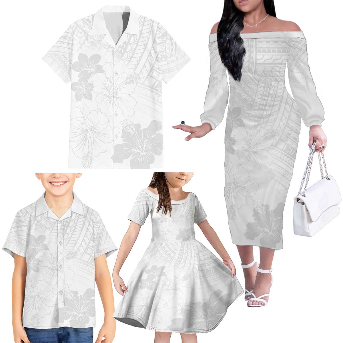 Samoa Lotu Tamaiti Family Matching Off The Shoulder Long Sleeve Dress and Hawaiian Shirt White Sun Day Beauty Hibiscus Ver02 LT9 - Polynesian Pride