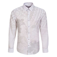 Samoa Lotu Tamaiti Family Matching Off The Shoulder Long Sleeve Dress and Hawaiian Shirt White Sun Day Beauty Hibiscus Ver02 LT9 Dad's Shirt - Long Sleeve White - Polynesian Pride