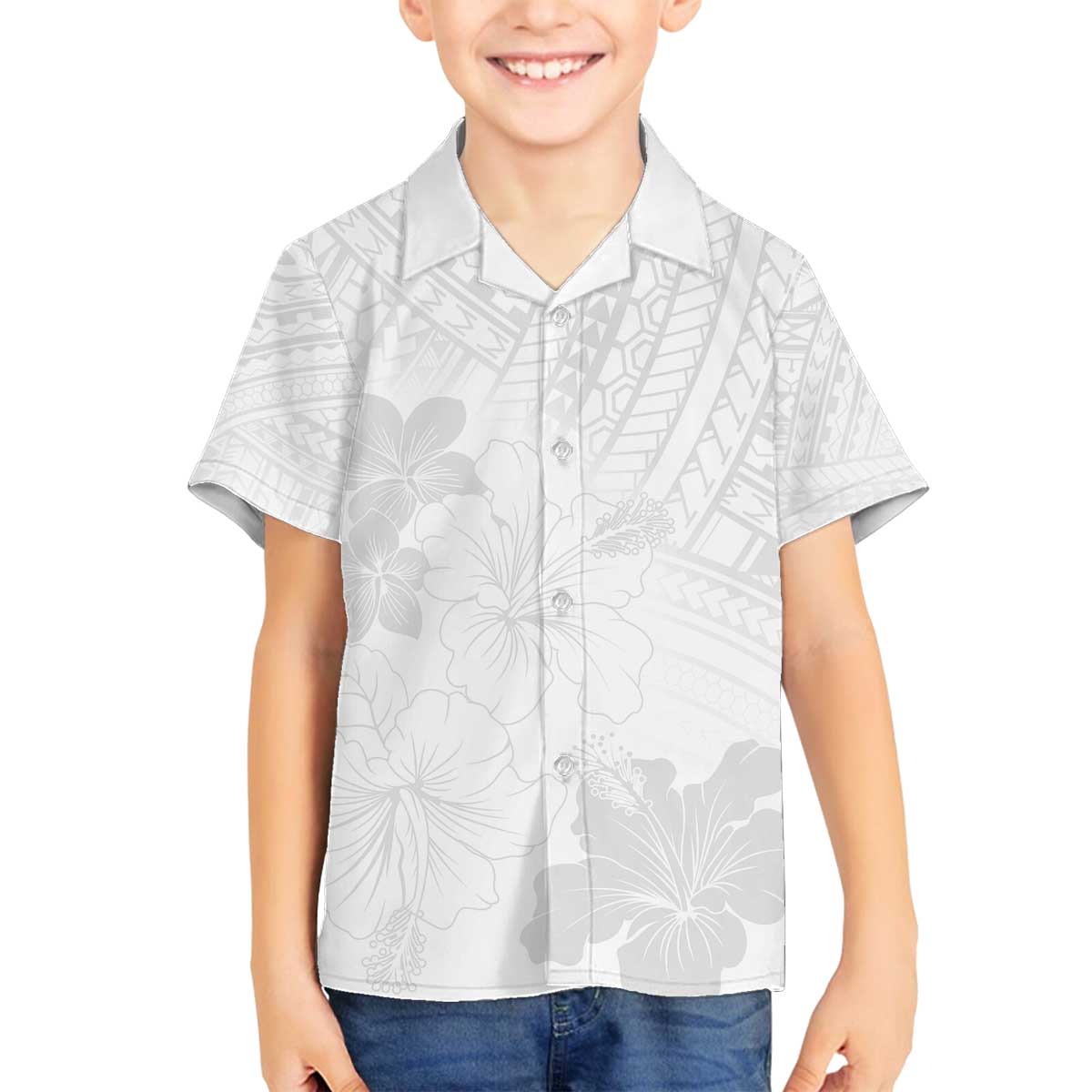 Samoa Lotu Tamaiti Family Matching Off The Shoulder Long Sleeve Dress and Hawaiian Shirt White Sun Day Beauty Hibiscus Ver02 LT9 Son's Shirt White - Polynesian Pride