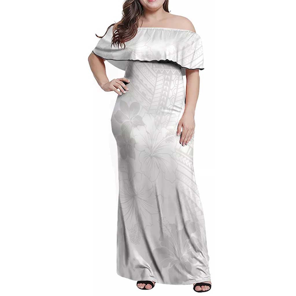 Samoa Lotu Tamaiti Family Matching Off Shoulder Maxi Dress and Hawaiian Shirt White Sun Day Beauty Hibiscus Ver02 LT9 Mom's Dress White - Polynesian Pride