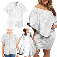 Samoa Lotu Tamaiti Family Matching Off Shoulder Short Dress and Hawaiian Shirt White Sun Day Beauty Hibiscus Ver02 LT9 - Polynesian Pride