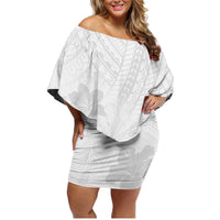 Samoa Lotu Tamaiti Family Matching Off Shoulder Short Dress and Hawaiian Shirt White Sun Day Beauty Hibiscus Ver02 LT9 Mom's Dress White - Polynesian Pride