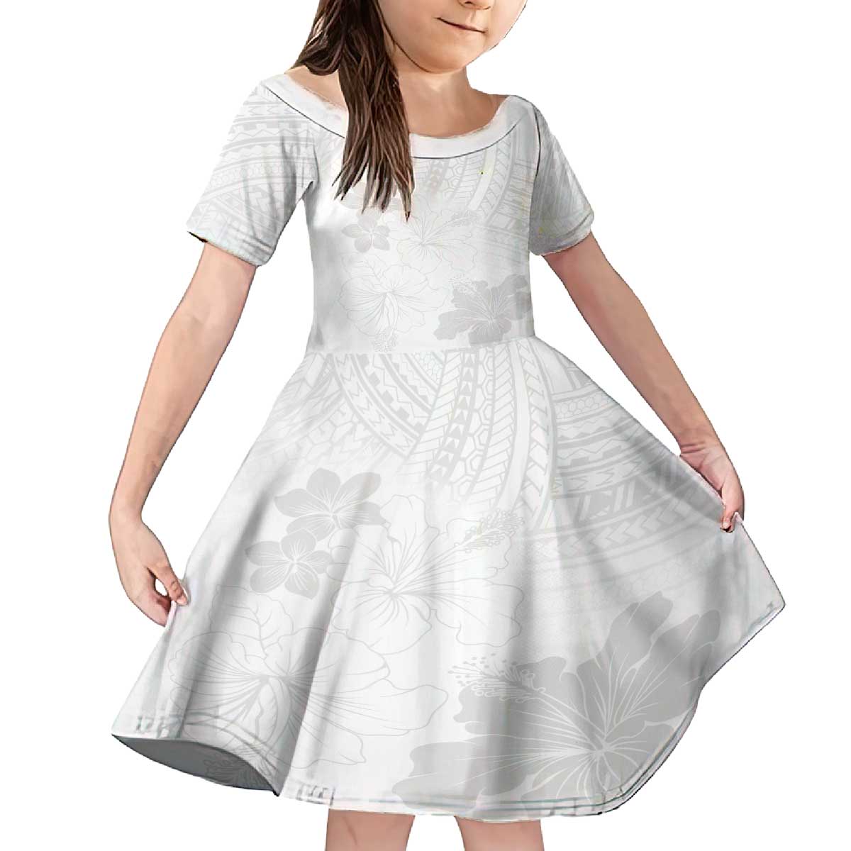 Samoa Lotu Tamaiti Family Matching Puletasi and Hawaiian Shirt White Sun Day Beauty Hibiscus Ver02 LT9 Daughter's Dress White - Polynesian Pride