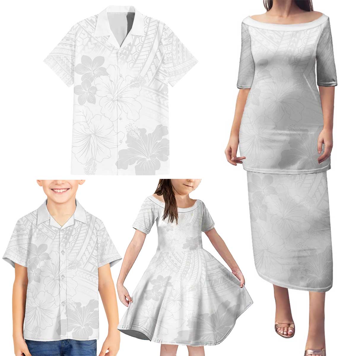 Samoa Lotu Tamaiti Family Matching Puletasi and Hawaiian Shirt White Sun Day Beauty Hibiscus Ver02 LT9 - Polynesian Pride