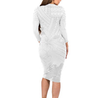 Samoa Lotu Tamaiti Long Sleeve Bodycon Dress White Sun Day Beauty Hibiscus Ver02 LT9 - Polynesian Pride