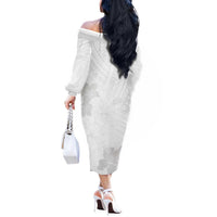 Samoa Lotu Tamaiti Off The Shoulder Long Sleeve Dress White Sun Day Beauty Hibiscus Ver02 LT9 - Polynesian Pride