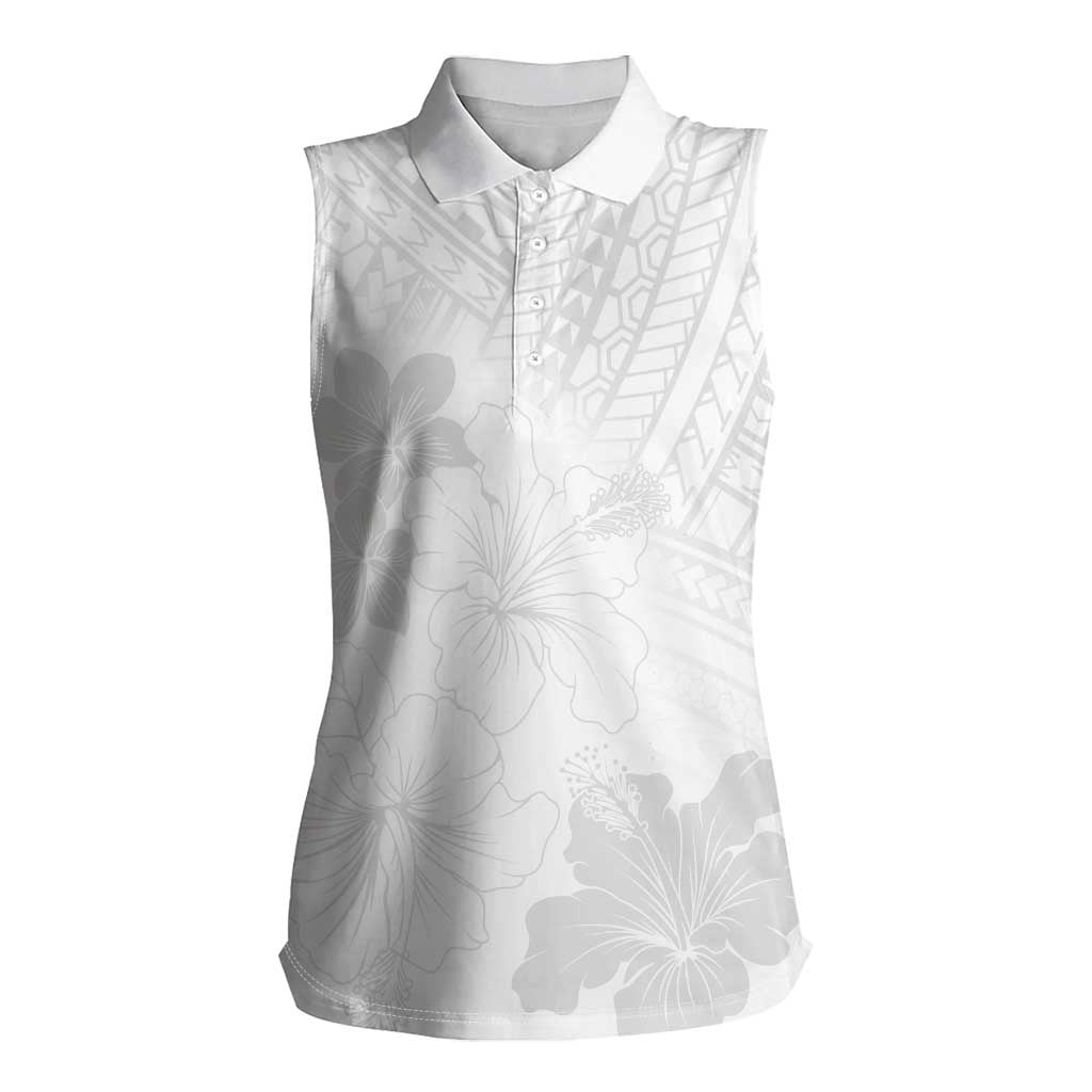 Samoa Lotu Tamaiti Women Sleeveless Polo Shirt White Sun Day Beauty Hibiscus Ver02 LT9 Female White - Polynesian Pride