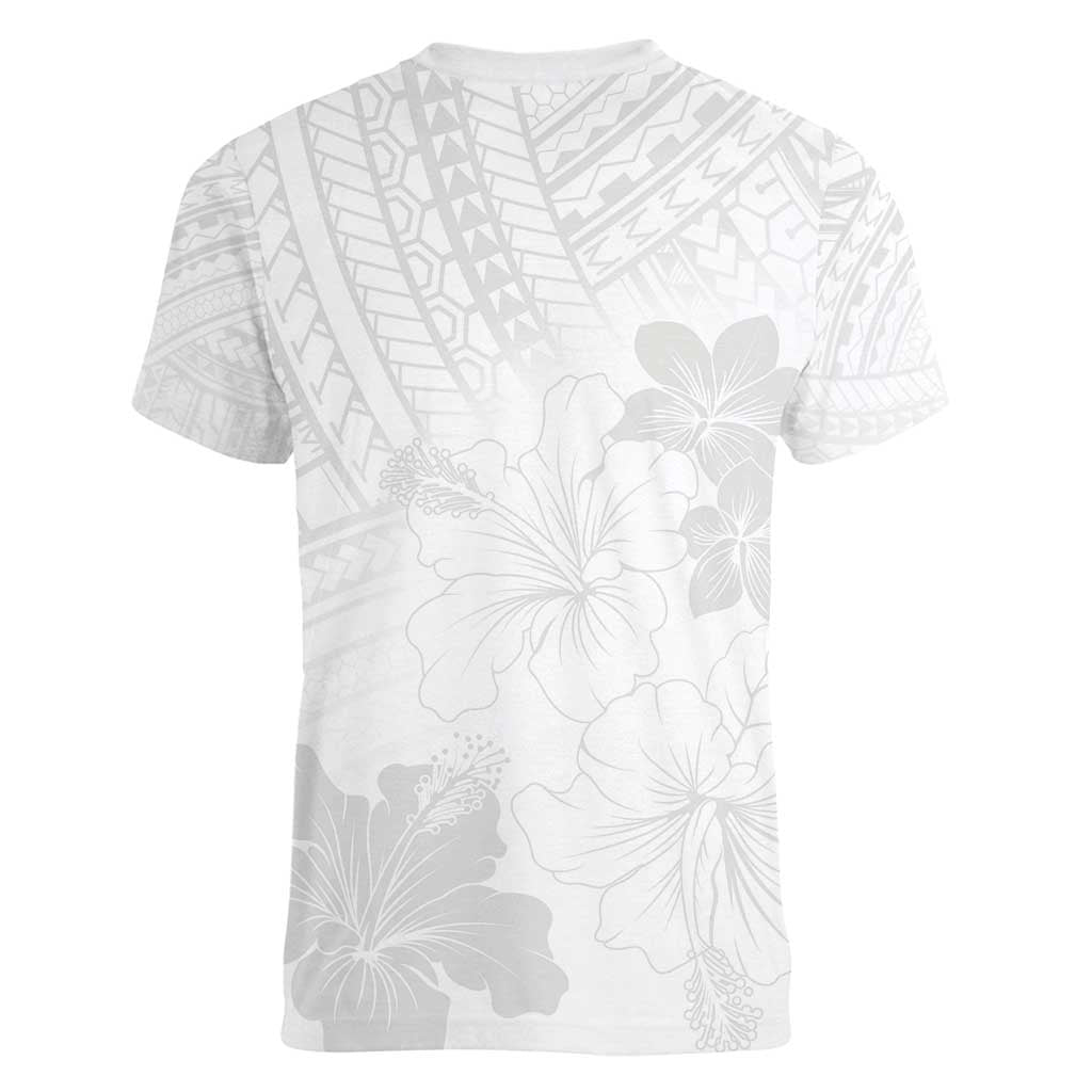 Samoa Lotu Tamaiti Women V-Neck T-Shirt White Sun Day Beauty Hibiscus Ver02 LT9 - Polynesian Pride