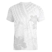 Samoa Lotu Tamaiti Women V-Neck T-Shirt White Sun Day Beauty Hibiscus Ver02 LT9 - Polynesian Pride