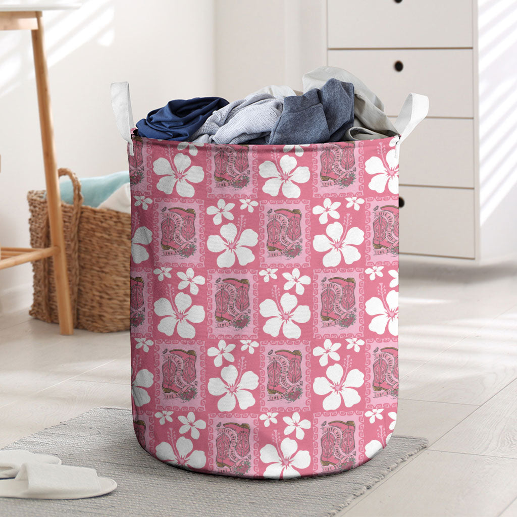 Give Cancer The Boot Pink Cowgirl Laundry Basket Western Aloha Hibiscus Paniolo Heritage Floral LT9 Pink - Polynesian Pride