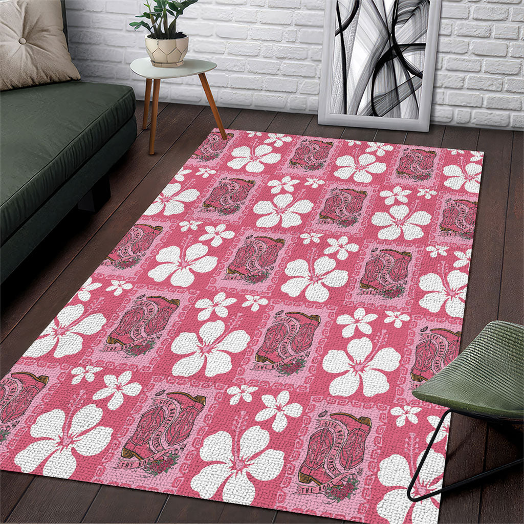 Give Cancer The Boot Pink Cowgirl Area Rug Western Aloha Hibiscus Paniolo Heritage Floral