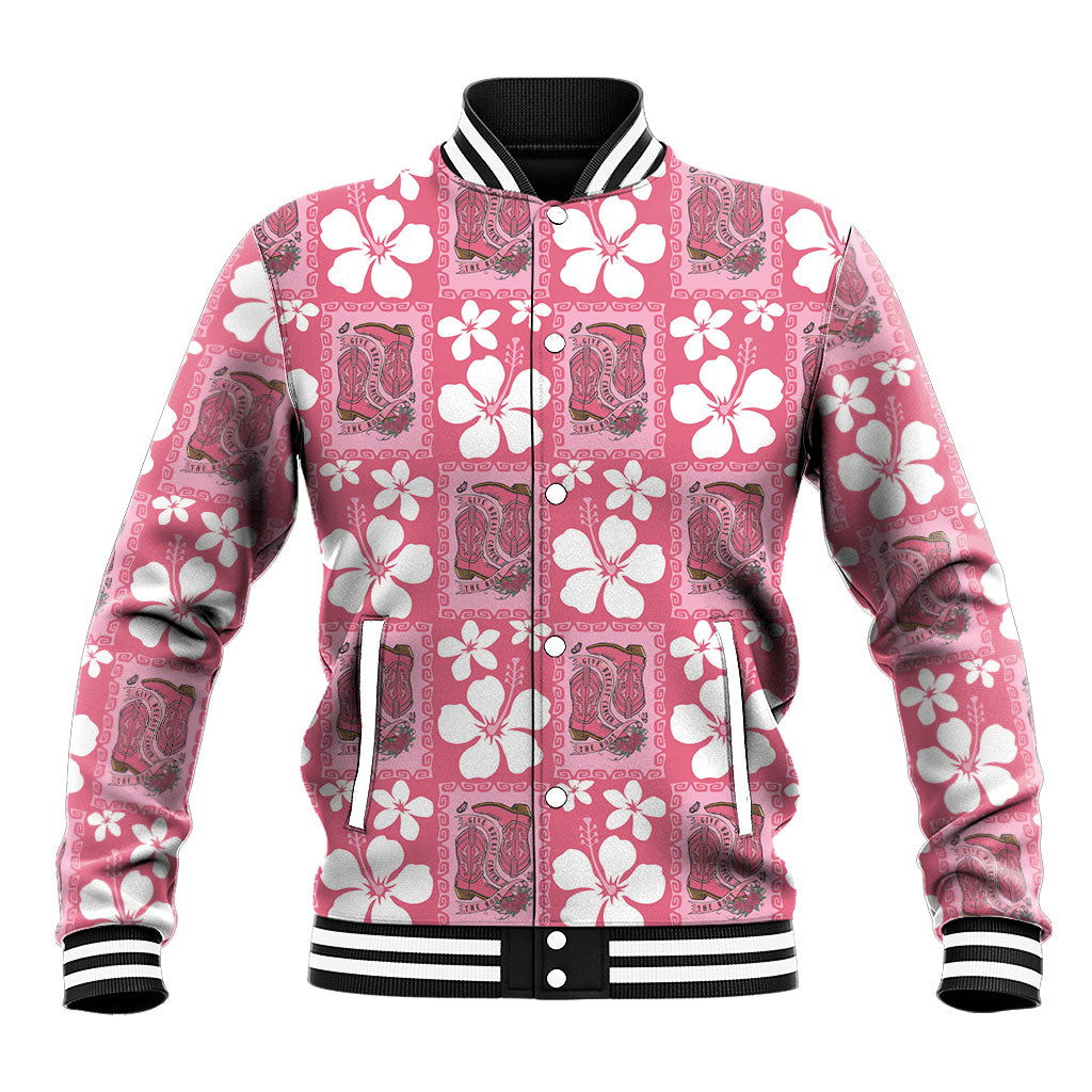 Give Cancer The Boot Pink Cowgirl Baseball Jacket Western Aloha Hibiscus Paniolo Heritage Floral LT9 Unisex Pink - Polynesian Pride
