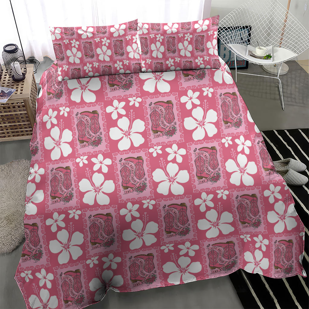 Give Cancer The Boot Pink Cowgirl Bedding Set Western Aloha Hibiscus Paniolo Heritage Floral LT9 - Polynesian Pride